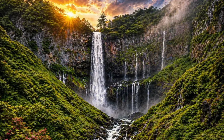 Kegon Falls dropping into the gorge below Lake Chuzenji